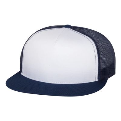 YP Classics Flat Bill Trucker Cap, One Size, Black, One Size, Navy-White-Navy
