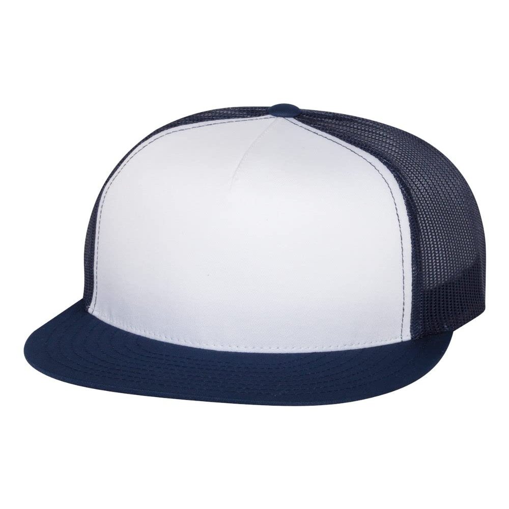 YP Classics Flat Bill Trucker Cap, One Size, Black, One Size, Navy-White-Navy