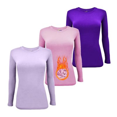M&M SCRUBS Women's Long Sleeve T-Shirt Crew Neck Under Scrub Tee Classic Fit T-Shirt 3 - Pack (Lavender/Pink/Purple, Medium)