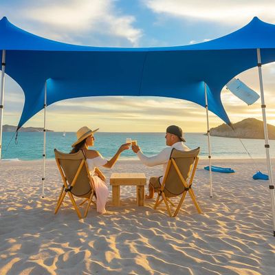 SHADE ECO Beach Canopy Tent Sun Shade 8.5x9 FT  UPF50+ Portable 4-Post Beach Tent Canopy with Easy Setup & Carry Bag  Outdoor Sun Shelter for Camping, Backyard, Picnic & Travel