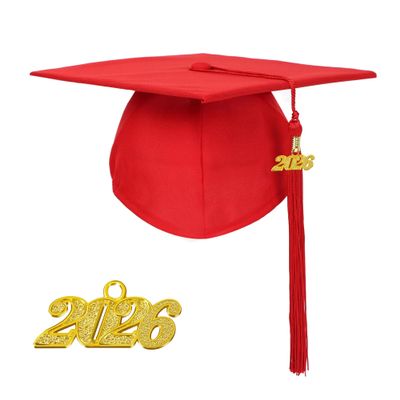 Misscom Unisex Matte Graduation Cap with 2026 Year Charm for Adult Middle High School and Bachelor Red