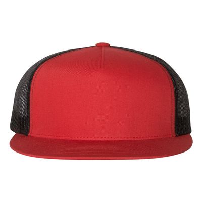 YP Classics Flat Bill Trucker Cap, One Size, Black, One Size, Red-Black