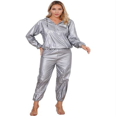 YEAHDOR Sweat Suit Heavy Duty Sauna Suit Fitness Exercise Gym Jacket Pant Workout Set for Men Women Silver Medium
