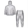 YEAHDOR Sweat Suit Heavy Duty Sauna Suit Fitness Exercise Gym Jacket Pant Workout Set for Men Women Silver Medium view 4