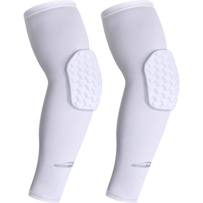 COOLOMG compression arm sleeves with elbow pad for volleyball basketball football white S