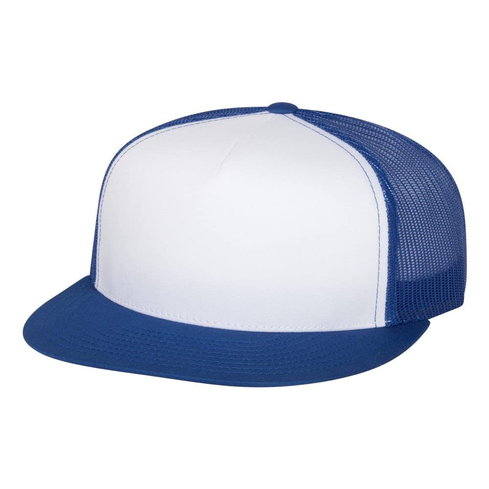YP Classics Flat Bill Trucker Cap, One Size, Black, One Size, Royal-White-Royal