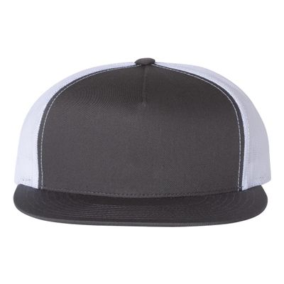 YP Classics Flat Bill Trucker Cap, One Size, Black, One Size, Charcoal-White