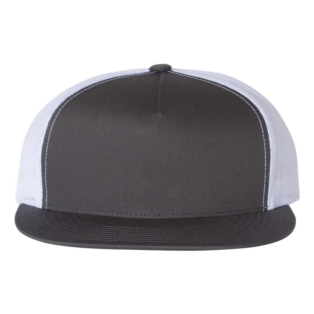 YP Classics Flat Bill Trucker Cap, One Size, Black, One Size, Charcoal-White