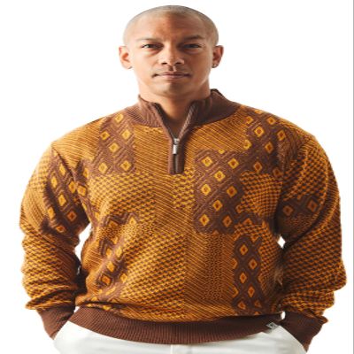 Stacy Adams Mens Sweater Jacquard Flourish Tonal Design (3XL, Brown)
