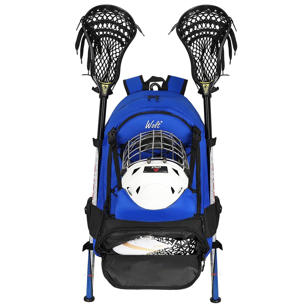 WOLT Lacrosse Bag- Extra Large Lacrosse Backpack for All Sport Gear-Two Sticks Holders and Separate Cleats Compartment Field Hockey Bag