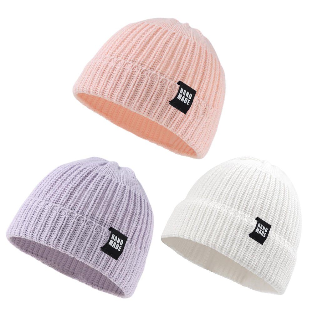 JANGANNSA Simple Knitted Baby Beanie Hip-Hop Boys Winter Hat Toddler Kids Bonnet for Girl 0-5Y (3PCS-O, M)