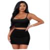 Solid Cami Crop Top & Bodycon Skirt Set (Color : Black, Size : Medium) view 1
