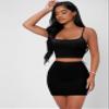 Solid Cami Crop Top & Bodycon Skirt Set (Color : Black, Size : Medium) view 3