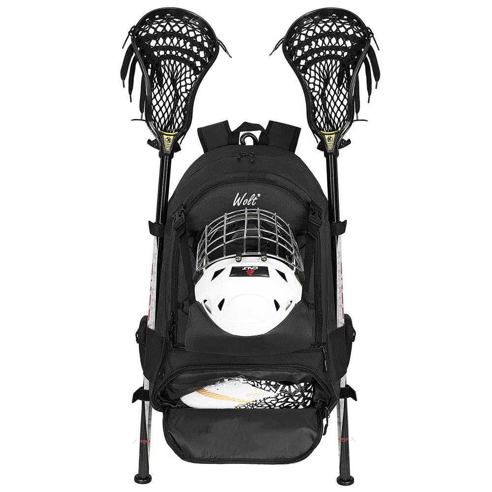 WOLT Lacrosse Bag- Extra Large Lacrosse Backpack for All Sport Gear-Two Sticks Holders and Separate Cleats Compartment Field Hockey Bag