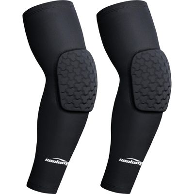 COOLOMG compression arm sleeves with elbow pad for volleyball basketball football black L