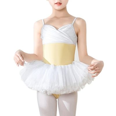 YYKSYDPT Girl's Ballet Leotard Strap Tutu Dress Ballet Suit Ballet Outfit Shiny Skirt For Toddler Little Girl Big Girl (S, Yellow)