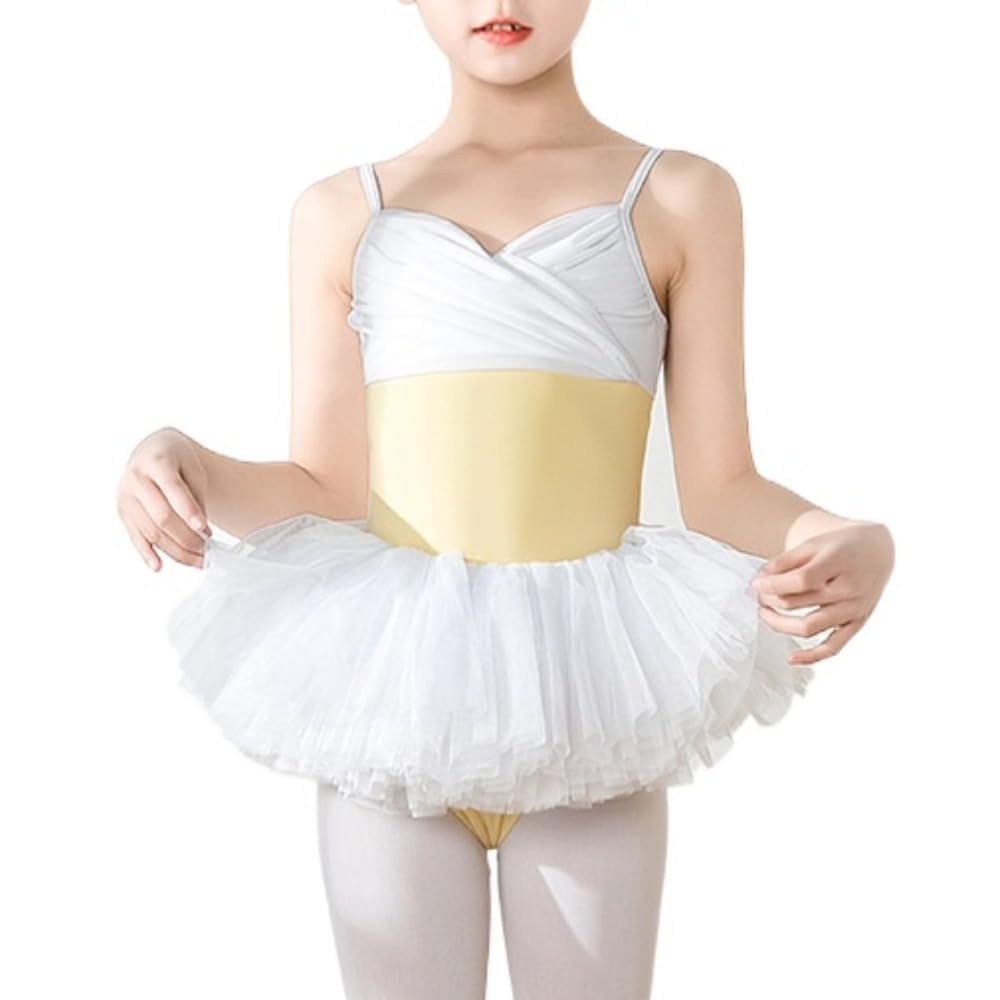 YYKSYDPT Girl's Ballet Leotard Strap Tutu Dress Ballet Suit Ballet Outfit Shiny Skirt For Toddler Little Girl Big Girl (S, Yellow)