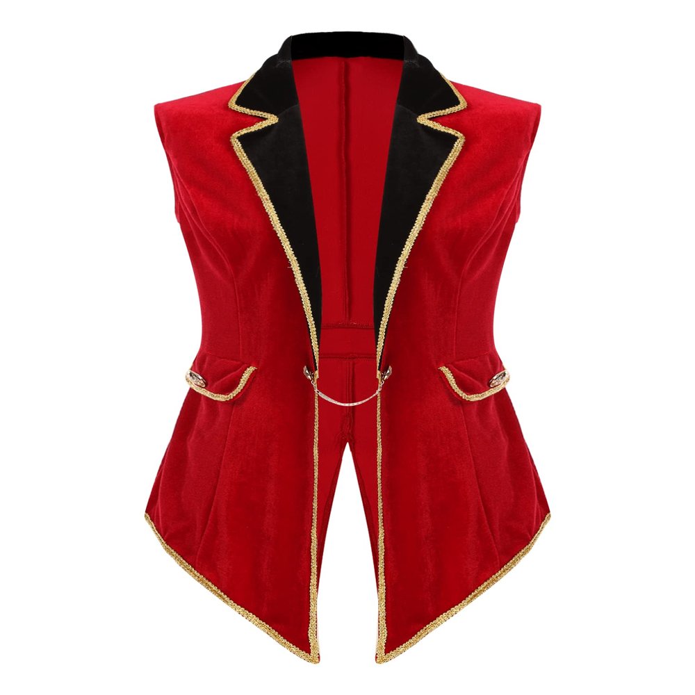 Hansber Women's Ringmaster Circus Tailcoat Jacket Medieval Vintage Tailcoat Halloween Costume Party Wear Red Medium