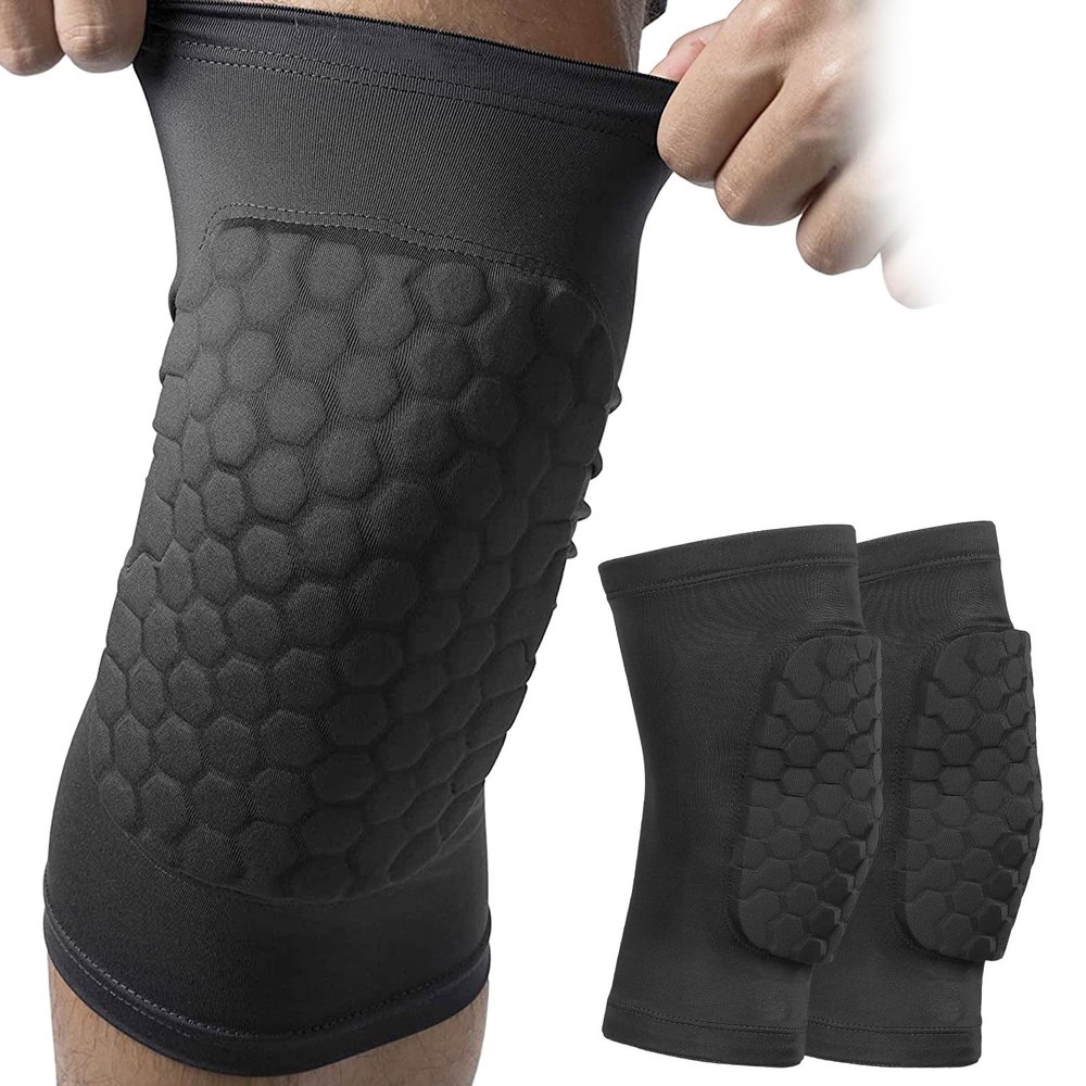Linkidea Honeycomb Basketball Volleyball Knee Pads for Kids Youth, Football Knee Protective Sleeves, Breathable and Easy to Put On (1 Pair/Black/XS)