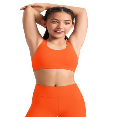 CRZ YOGA Girls Butterluxe Cross Back Sports Bra Neon Orange X-Large