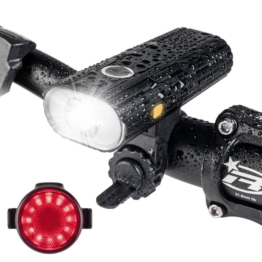Bike Safety Light 2000mAh Rechargeable Bike Light Bike Flashlight Set Ultra Bright Bike Led Lights for Night 800 Lumens Riding Bicycle Safety Lights,Waterproof (A - Bike Headlight and Tail Light Set)