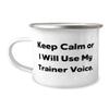 Keep Calm or I Will Use My Trainer Voice. 12oz Camping Mug, Trainer, Gag Gifts For Trainer from Coworkers, Personal trainer present, Gift for personal trainer, Present for fitness trainer, Trainer view 1