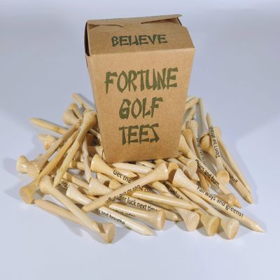Fortune Golf Tees | Pack of 50 Bamboo 2 3/4" Golf Tees | Each Golf Tee Printed with a Fortune Message