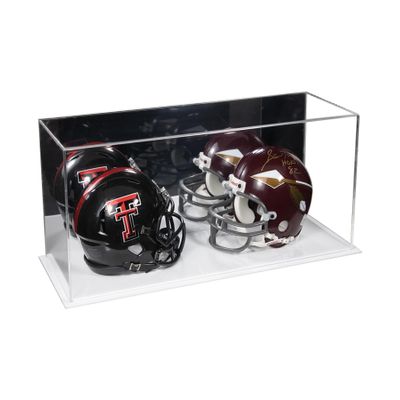Better Display Cases Acrylic 2 Mini Football Helmet (not Full Size) Display Case with Mirror Case White Base (V46/A019)
