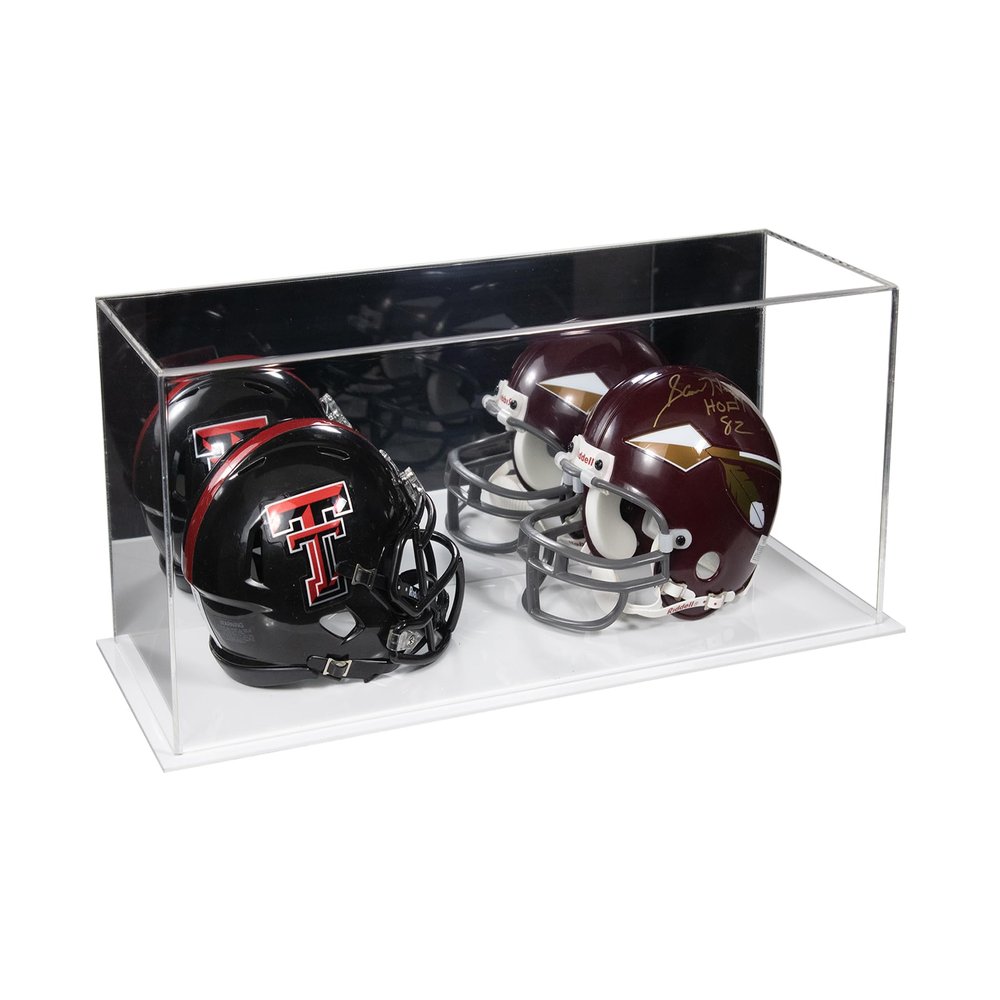 Better Display Cases Acrylic 2 Mini Football Helmet (not Full Size) Display Case with Mirror Case White Base (V46/A019)