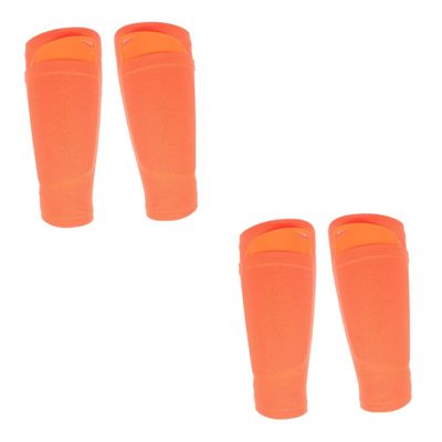 BESPORTBLE 2sets Outdoor Soccer Shin Guards Protective Shin Pads and Compression Sleeves Orange Non- Design for Football Training and Play