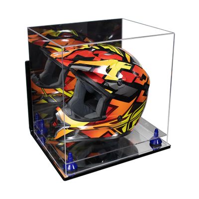 Better Display Cases Acrylic Motorcycle Motocross or Racing Helmet Display Mirror Case, Dark Blue Risers, Wall Mount and Mirror Base - 16" x 13" x 14" (A024/V61)
