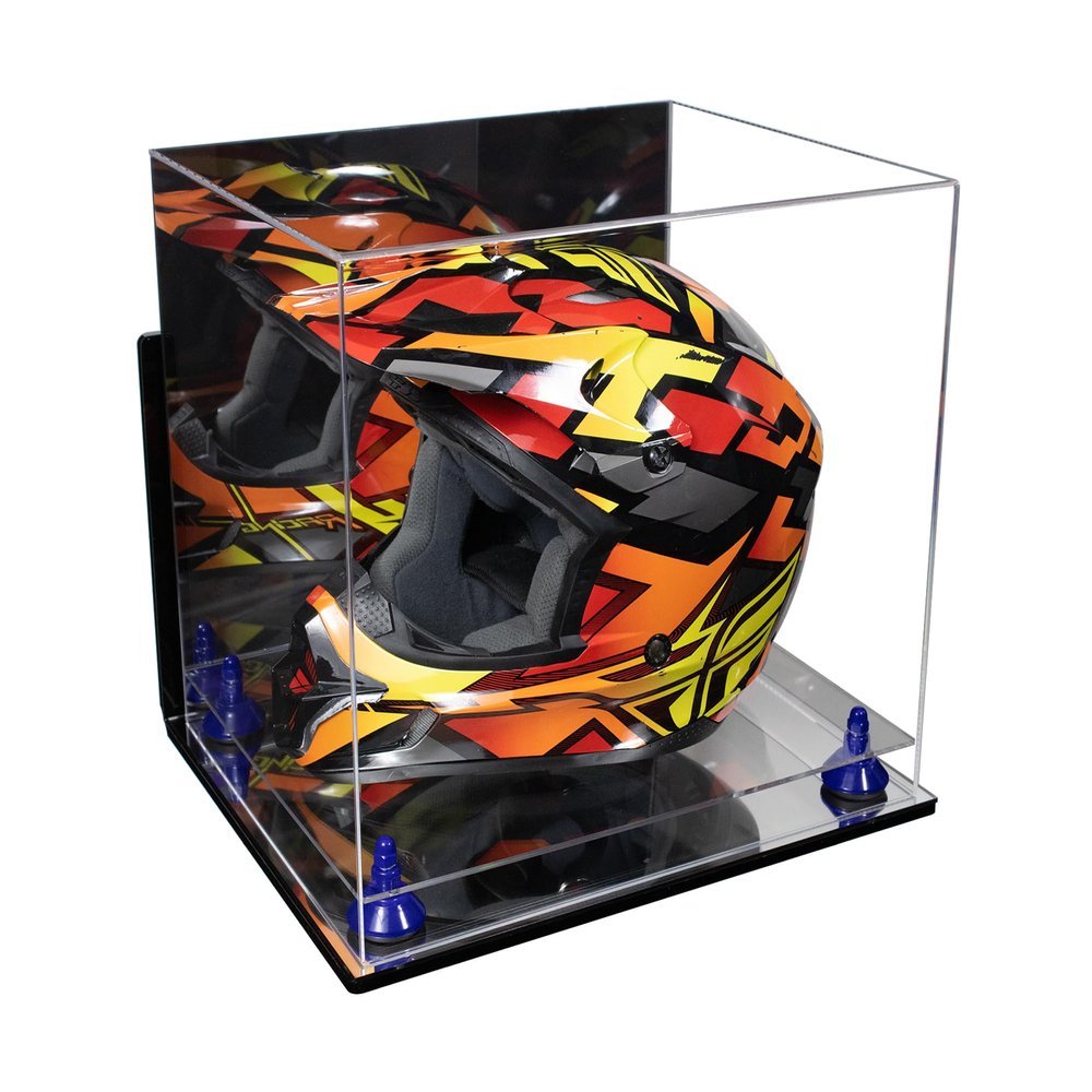 Better Display Cases Acrylic Motorcycle Motocross or Racing Helmet Display Mirror Case, Dark Blue Risers, Wall Mount and Mirror Base - 16" x 13" x 14" (A024/V61)