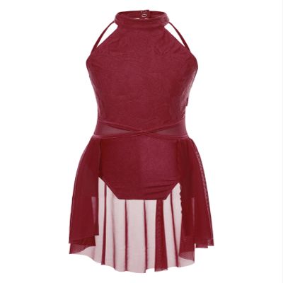 winying Kids Girls Lyrical Ballet Dance Dress Sleeveless Lace Floral Leotard Dress Contemporary Modern Dancing Costume Burgundy 10 Years