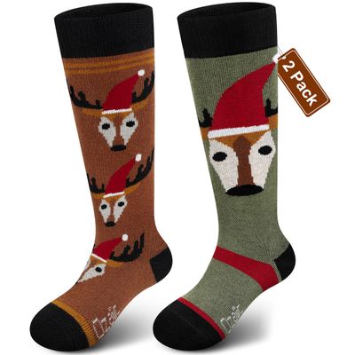 Ozaiic Merino Wool Ski Socks Kids 2 Pairs, Winter Warm Knee High Snowboarding Thermal Skating Socks for Boys Girls Toddlers