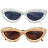 willochra 2pcs Trendy Sparkling Diamond Sunglasses Female Rhinestone Cat Eye Sun Glasses Diamond Party jewel Shades for Women (2pcs-brown&white) view 1