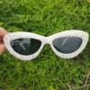willochra 2pcs Trendy Sparkling Diamond Sunglasses Female Rhinestone Cat Eye Sun Glasses Diamond Party jewel Shades for Women (2pcs-brown&white) view 4