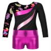 Moggemol Kids Girls Long Sleeve Leotards with Shorts Sets 2 Pieces Gymnastics Dance Outfits Dancewear Tracksuit Leaves 10 Years view 3