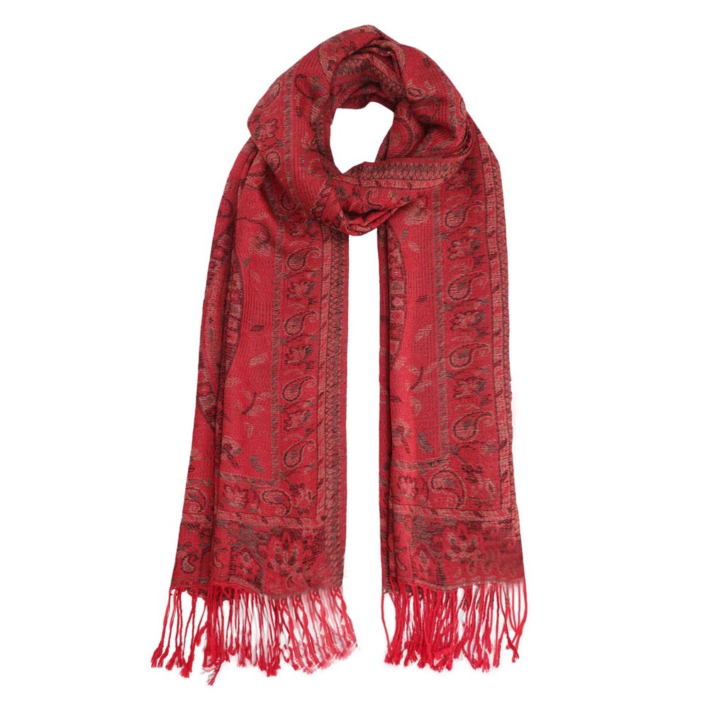 Ciormis Paisley Pashmina Shawls and Wraps, Red Elegant Silky Paisley Shawls and Scarfs for All Season(Style4-Red)