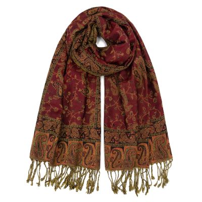 Ciormis Paisley Pashmina Shawl, Burgundy Paisley Pashmina Shawls and Wraps for Winter(Style1-Burgundy)
