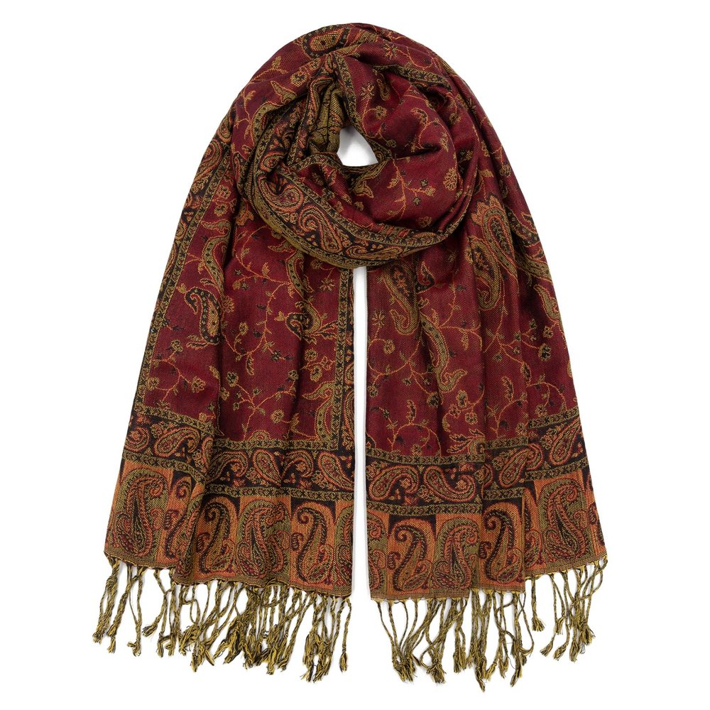 Ciormis Paisley Pashmina Shawl, Burgundy Paisley Pashmina Shawls and Wraps for Winter(Style1-Burgundy)