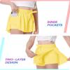 2 Packs Girls Athletic Butterfly Shorts Flowy Shorts for Kids 2-in-1 Tennis Short for Workout(Black+Neon Yellow,X-Large) view 2