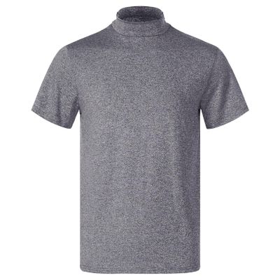 Freebily Mens Basic Turtleneck Short Sleeve T-Shirts Slim Fit Undershirt Solid Knitwear Sweaters DarkGreyA Large