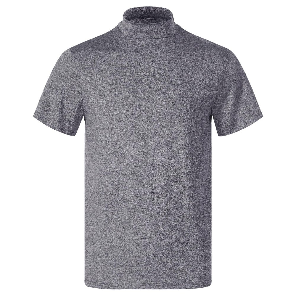 Freebily Mens Basic Turtleneck Short Sleeve T-Shirts Slim Fit Undershirt Solid Knitwear Sweaters DarkGreyA Large