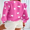 Flowyair Women's V Neck Shirts Button Down Long Sleeve Heart Print Casual Work Blouses view 2
