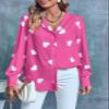 Flowyair Women's V Neck Shirts Button Down Long Sleeve Heart Print Casual Work Blouses view 3