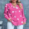Flowyair Women's V Neck Shirts Button Down Long Sleeve Heart Print Casual Work Blouses view 4
