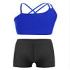 Moggemol Girls 2 Piece Dance Sports Outfit Printed Crop Top with Booty Shorts Gymnastics Dancewear Swimwear B#Royalblue04 4 view 1