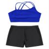 Moggemol Girls 2 Piece Dance Sports Outfit Printed Crop Top with Booty Shorts Gymnastics Dancewear Swimwear B#Royalblue04 4 view 3