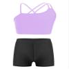 Moggemol Girls 2 Piece Dance Sports Outfit Printed Crop Top with Booty Shorts Gymnastics Dancewear Swimwear B#Lavender05 8 view 1