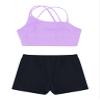 Moggemol Girls 2 Piece Dance Sports Outfit Printed Crop Top with Booty Shorts Gymnastics Dancewear Swimwear B#Lavender05 8 view 4